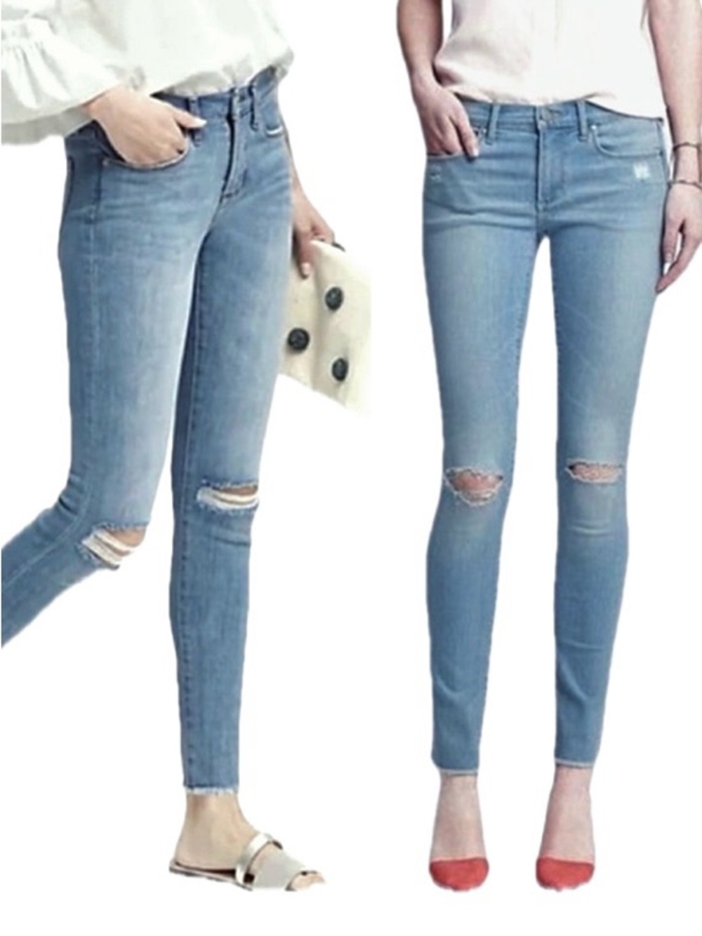 Banana Republic Distressed Raw Hem Mid Rise Skinny Jean Light Wash